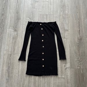 Off- Shoulder Button Mini Bodycon Dress